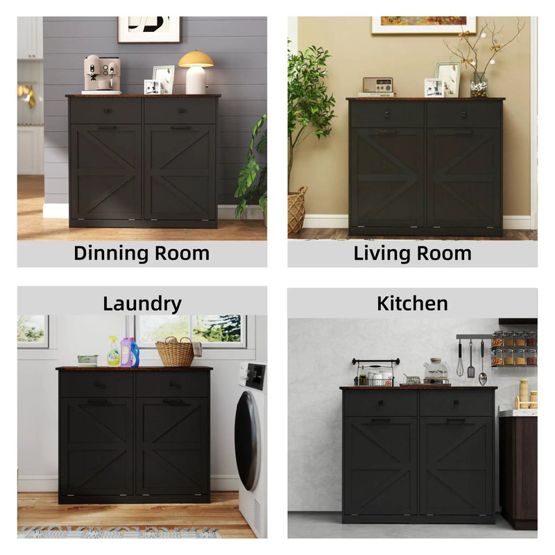 Double Tilt Out Trash Cabinet With Hideaway Drawer And Barn Door Style by HouseOfZazla