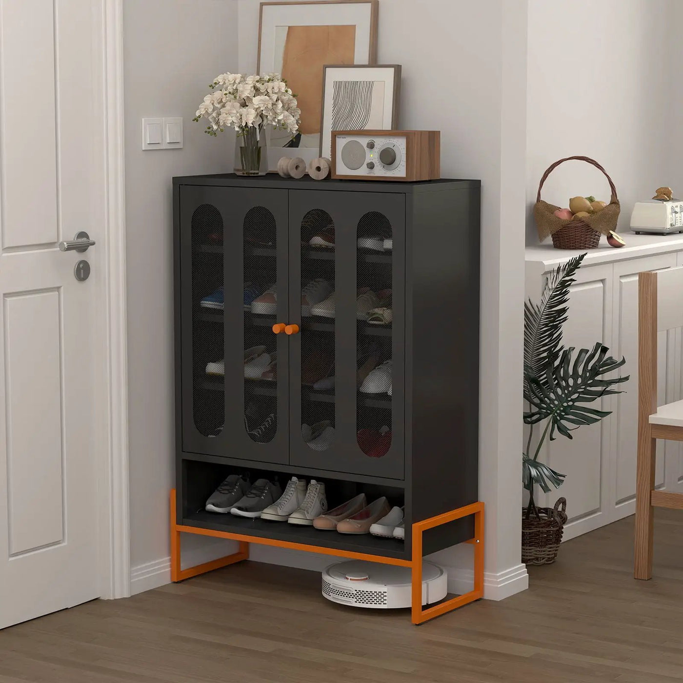 Modern Metal Shoe Cabinet With DoublebSided Doors And Adjustable Partitions by Unique Piece Furniture