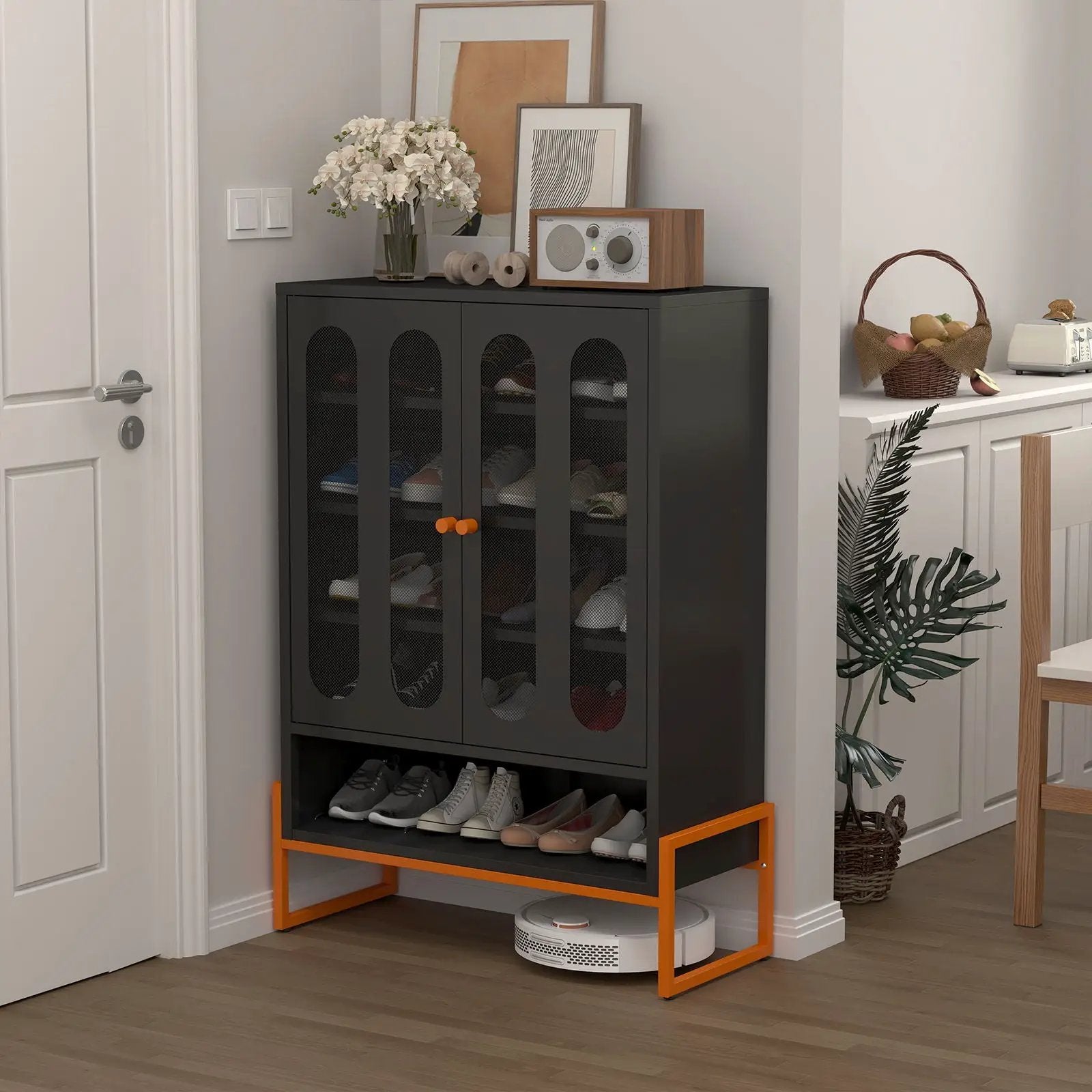 Modern Metal Shoe Cabinet With DoublebSided Doors And Adjustable Partitions by Unique Piece Furniture
