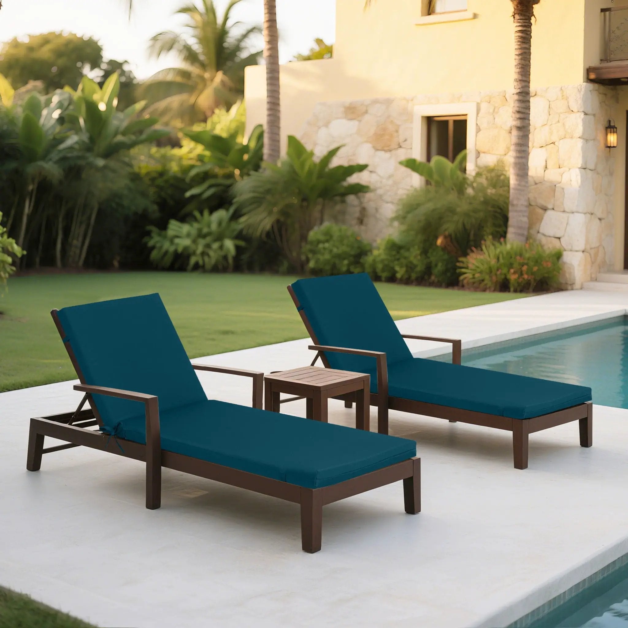2 Piece Outdoor Chaise Lounge Cushion Set, Replacement Cushions For Patio Furniture by HouseOfZazla