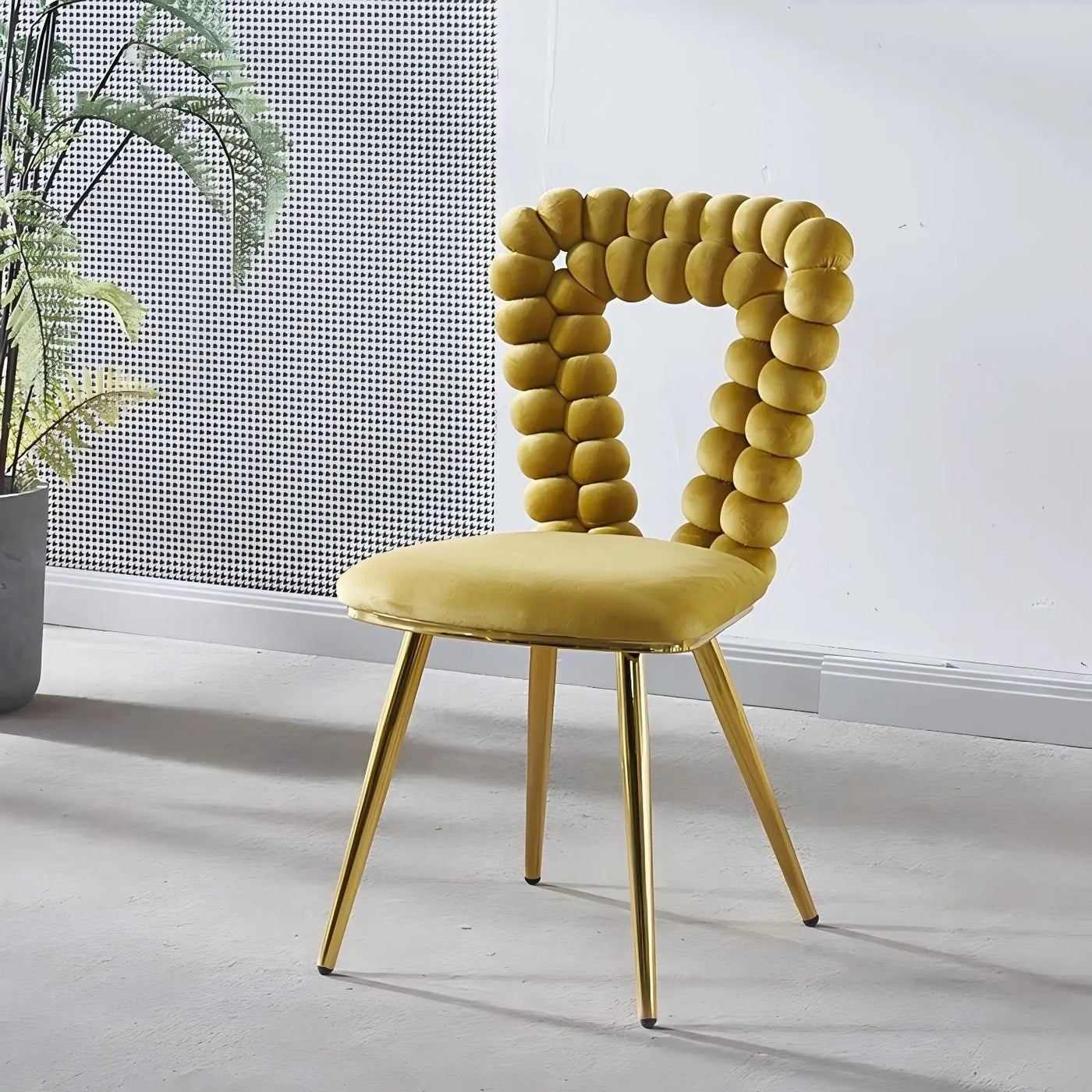Modern Chair With Iron Tube Legs, Soft Cushions And Comfortable Backrest, Suitable For Dining Room, Living Room, Cafe, Hairball Back by Unique Piece Furniture