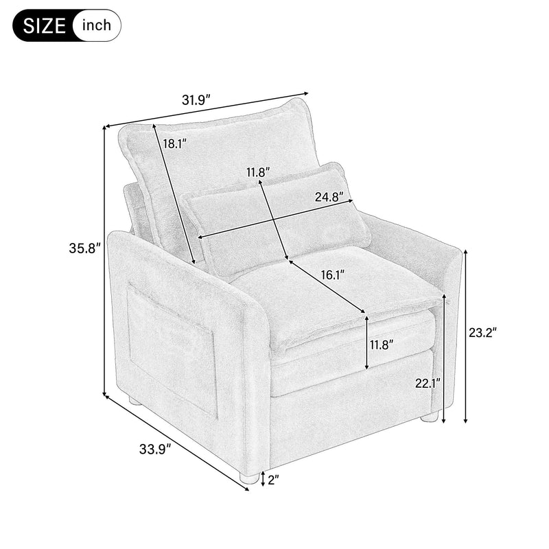 Modern Single Seat Accent Chair With Side Storage Pockets by HouseOfZazla