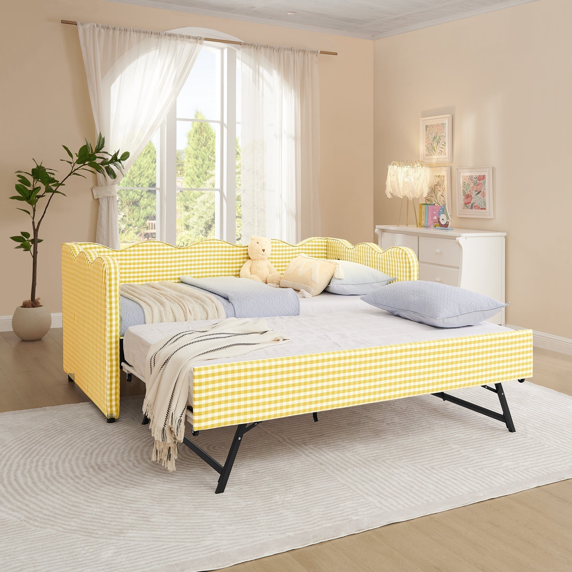 Cozy Gingham Daybed with Trundle Twin Size Sofa Bed by HouseOfZazla