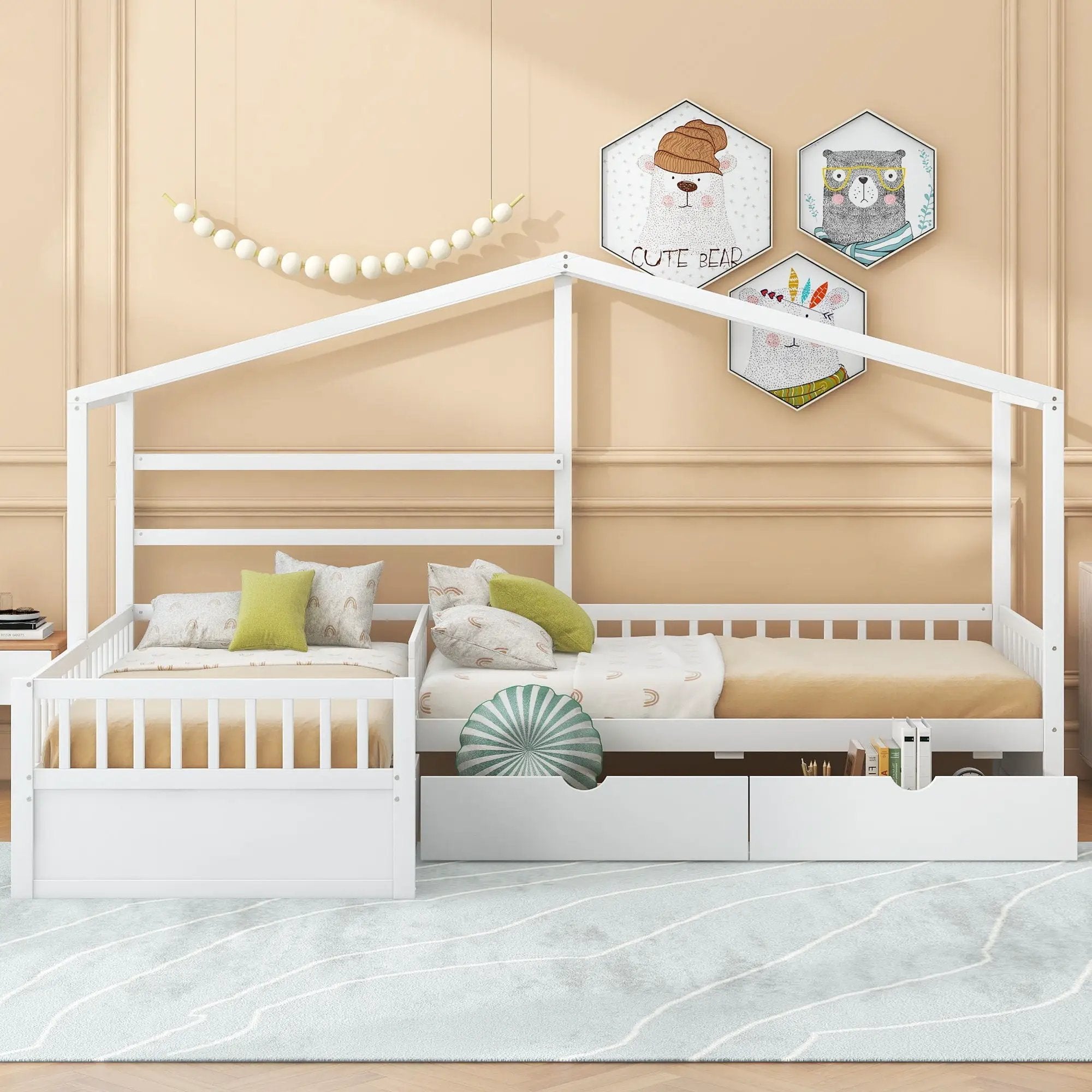 L Shape Platform Bed With 3 Storage Drawers by Unique Piece Furniture