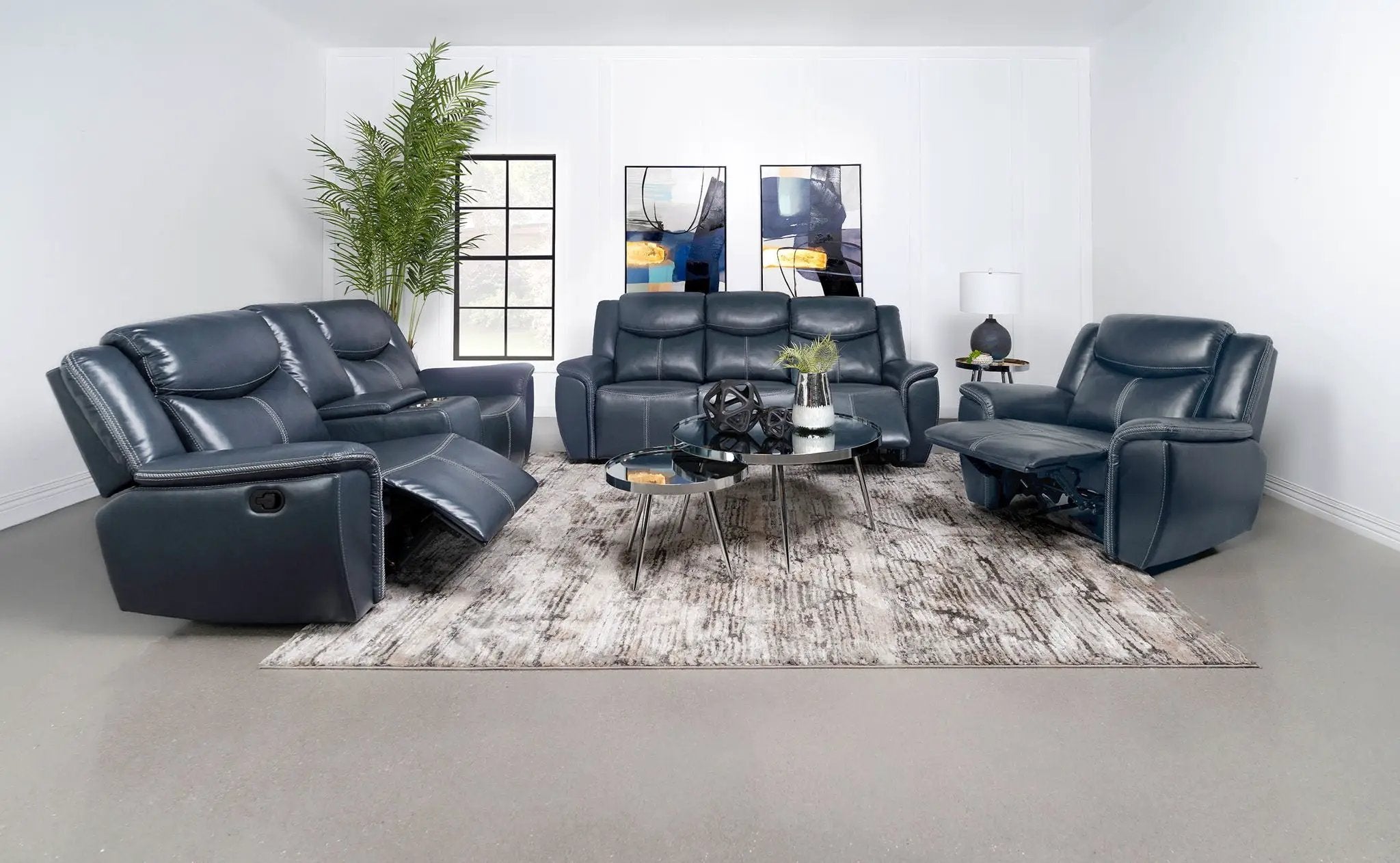 Sloane 3-piece Upholstered Reclining Sofa Set Blue by Unique Piece Furniture