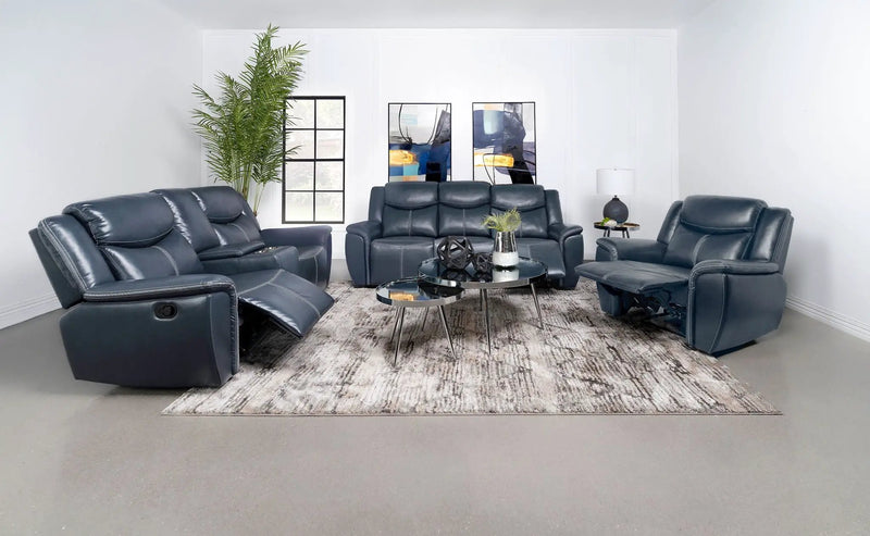 Sloane 3-piece Upholstered Reclining Sofa Set Blue by Unique Piece Furniture