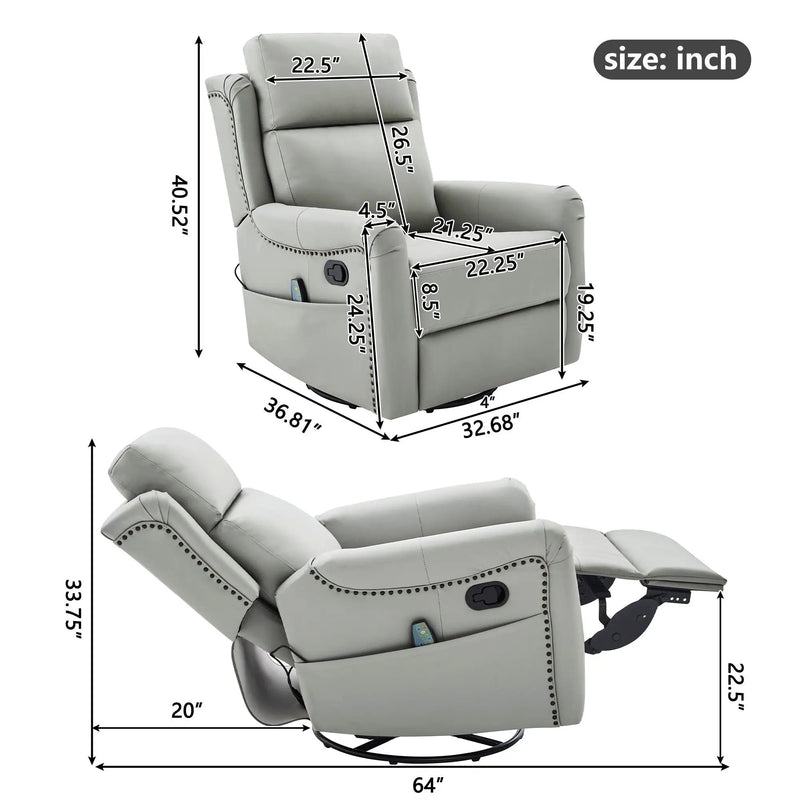 Manual Recliner Swivel Rocking Chair With 8-Point Massage and Heating by HouseOfZazla