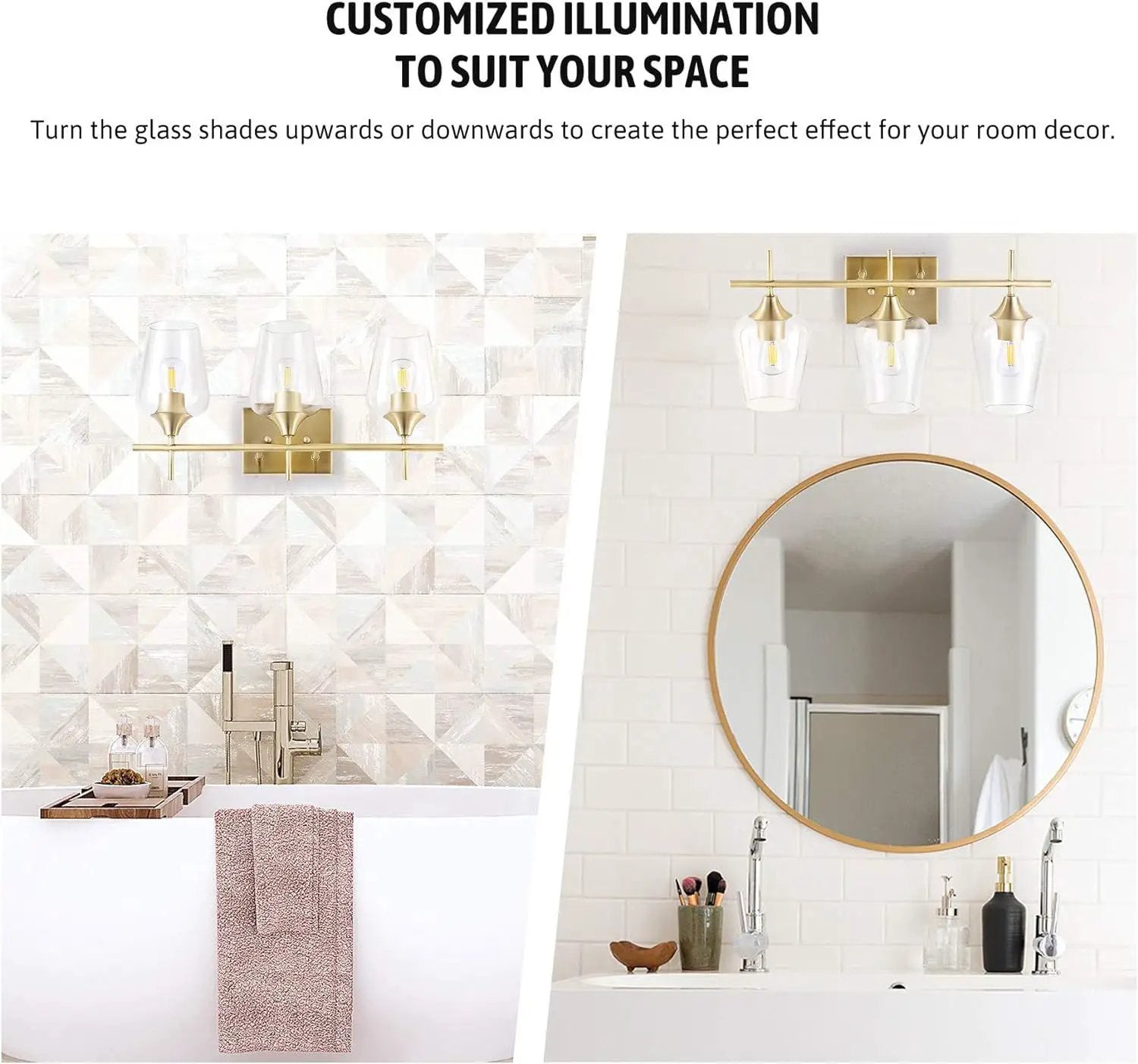 VONLUCE Bathroom Vanity Light, 3 Light Bathroom Light Fixture Over Mirror, Bathroom Wall Lamp with Clear Glass, Modern Gold Vanity Lighting fixtures by Selzalot