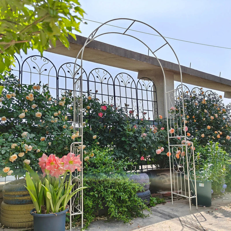 Metal Garden Arch W55'' x H94.5'' - Cream White Outdoor Arbor by HouseOfZazla