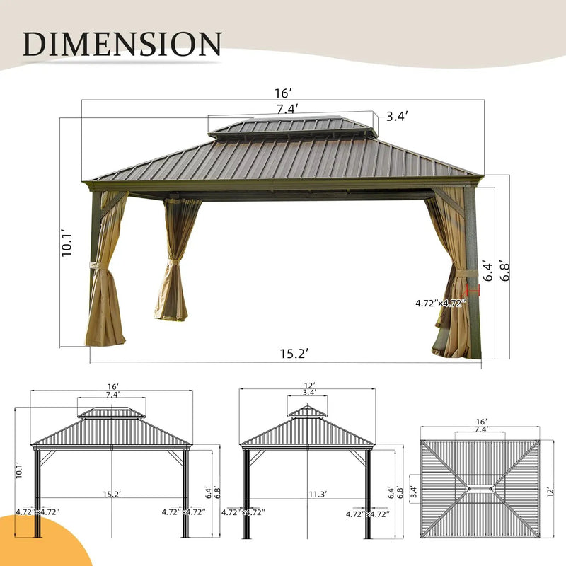 12' x 16' Hardtop Gazebo Outdoor Aluminum Gazebo with Double Canopy by HouseOfZazla
