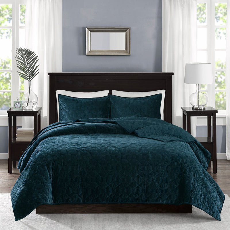 3 Piece Velvet Quilt Set Teal Full/Queen by HouseOfZazla