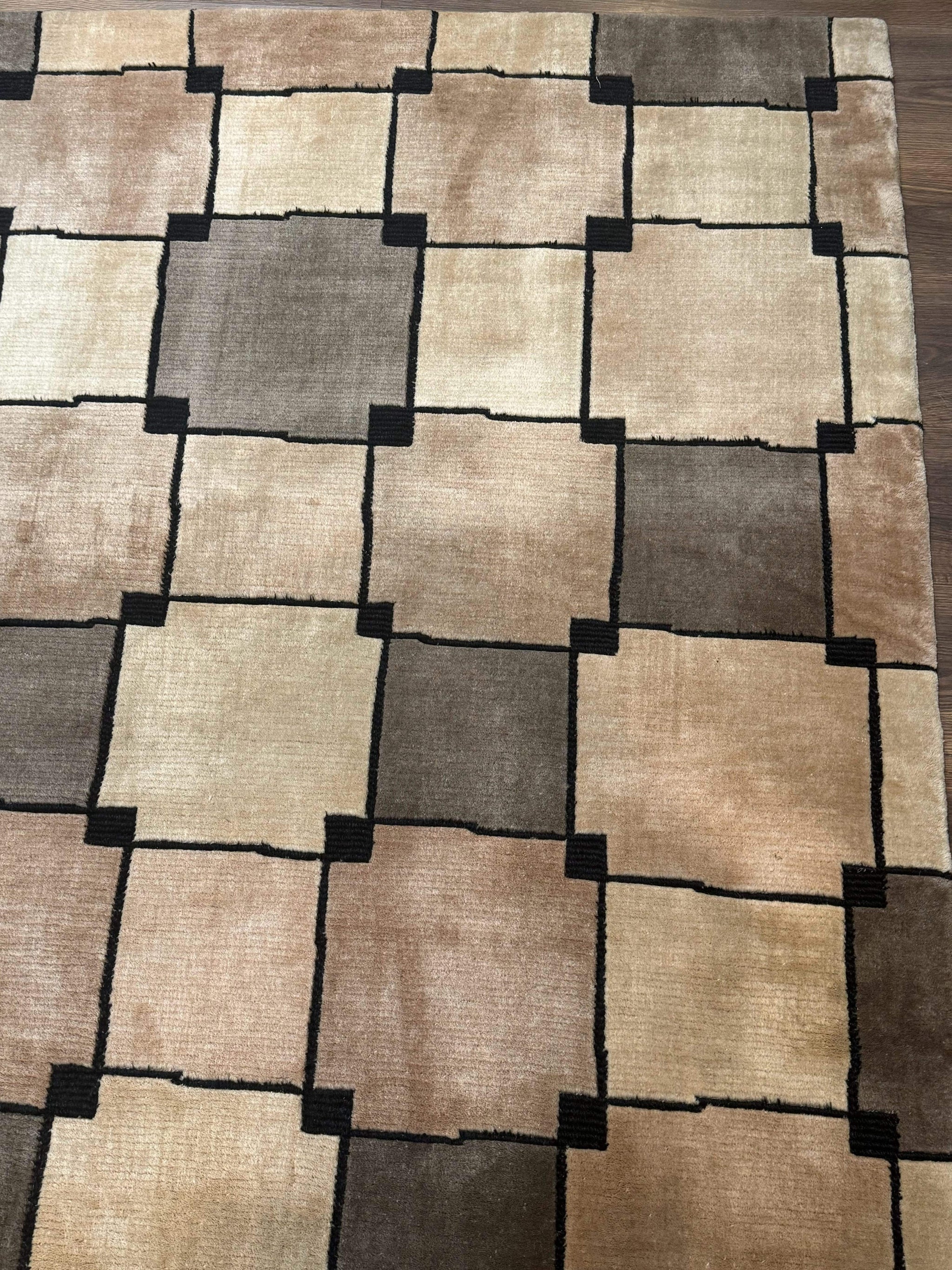 Tibetan Wool Rug 5x8, Contemporary Modern Carpet, Abstract Design, Soft Thick Pile, Pair B by Jewel Rugs