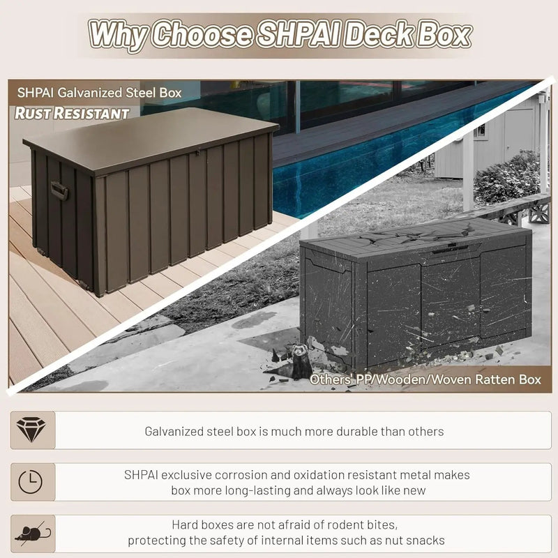 190 Gallon Metal Deck Box, Waterproof Steel Outdoor Storage Cabinet by HouseOfZazla