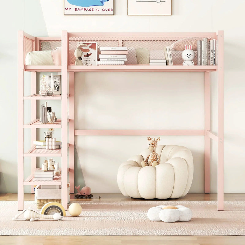 Loft Bed With 4 Tier Shelves And Storage by Unique Piece Furniture