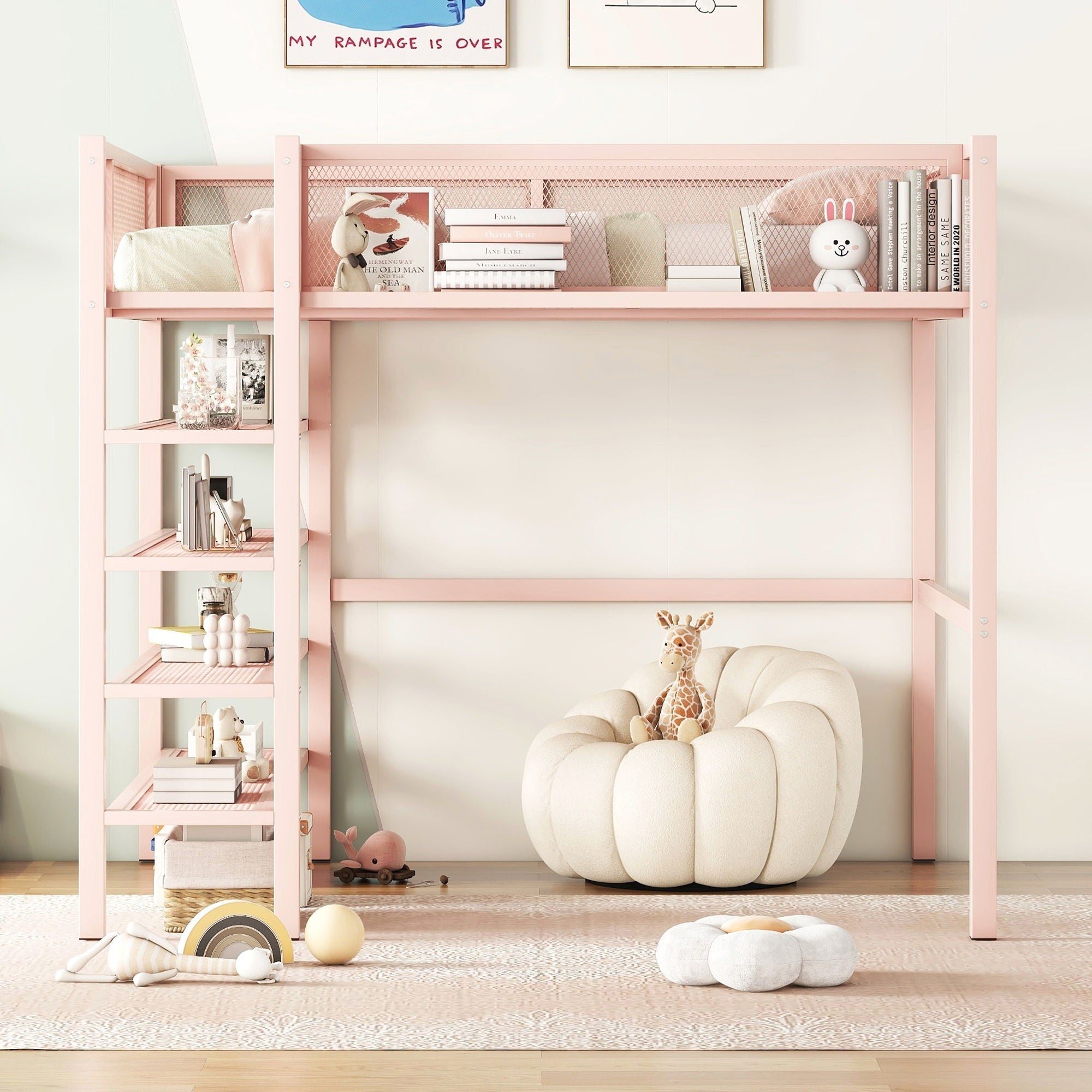 Loft Bed With 4 Tier Shelves And Storage by HouseOfZazla