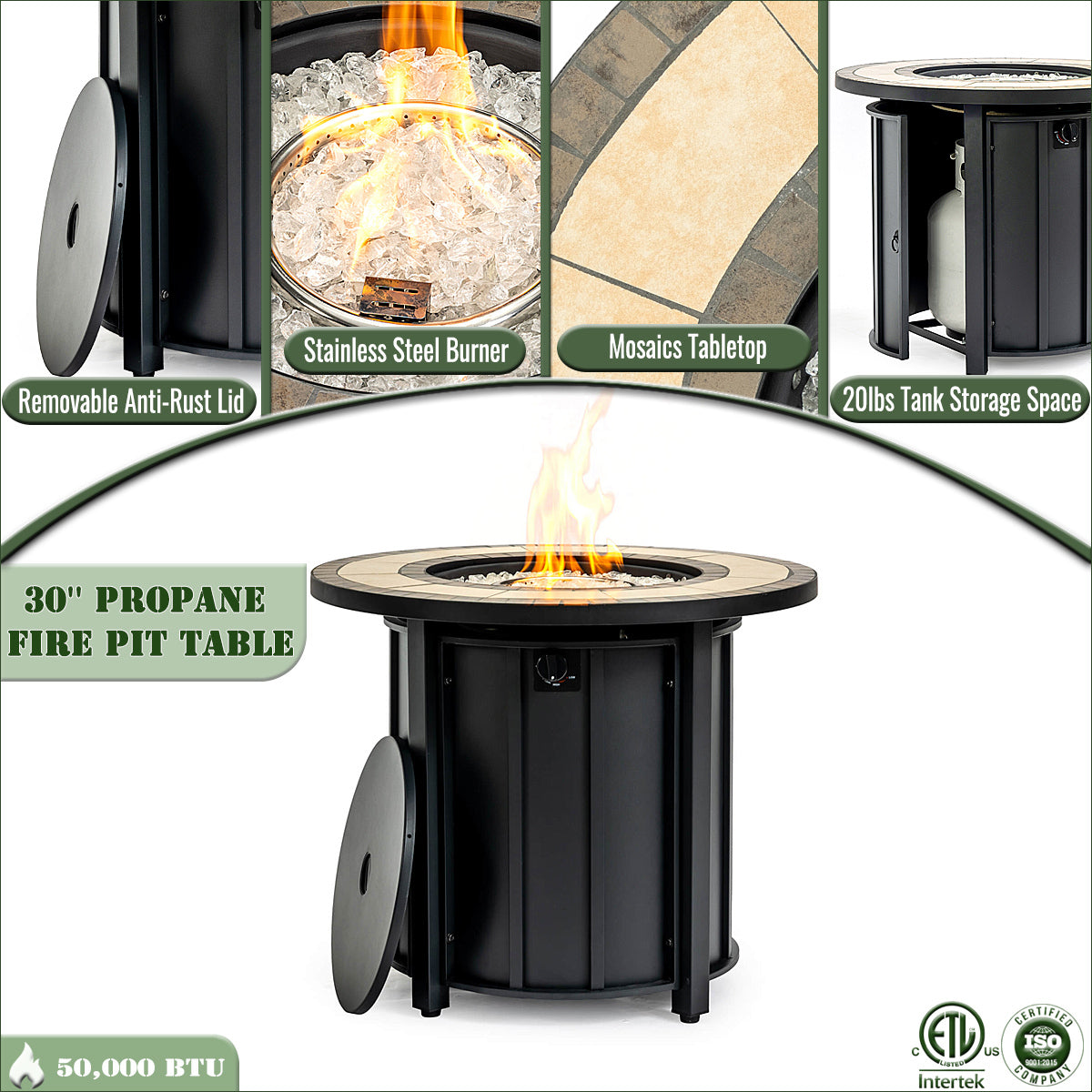 30" Propane Gas Fire Pit Table with Mosaic Ceramic Tabletop by HouseOfZazla