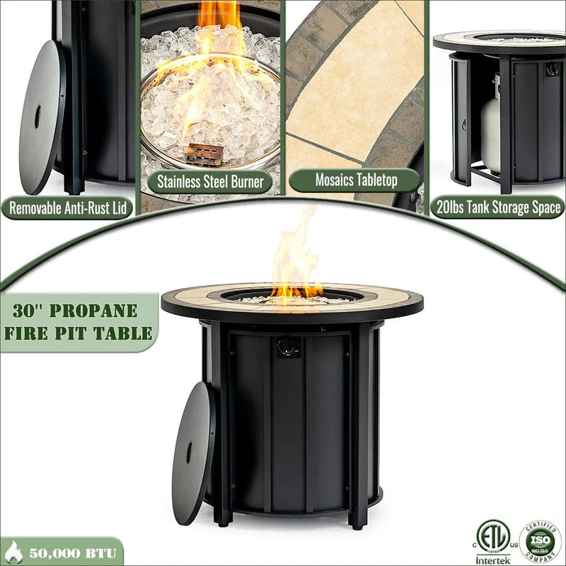 30" Propane Gas Fire Pit Table with Mosaic Ceramic Tabletop by HouseOfZazla
