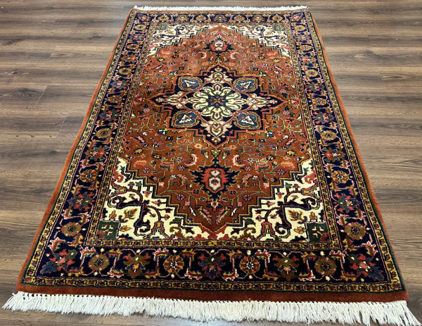 Indo Persian Heriz Rug 4x6, Rust Red Navy Blue and Cream, photo 2 of 13