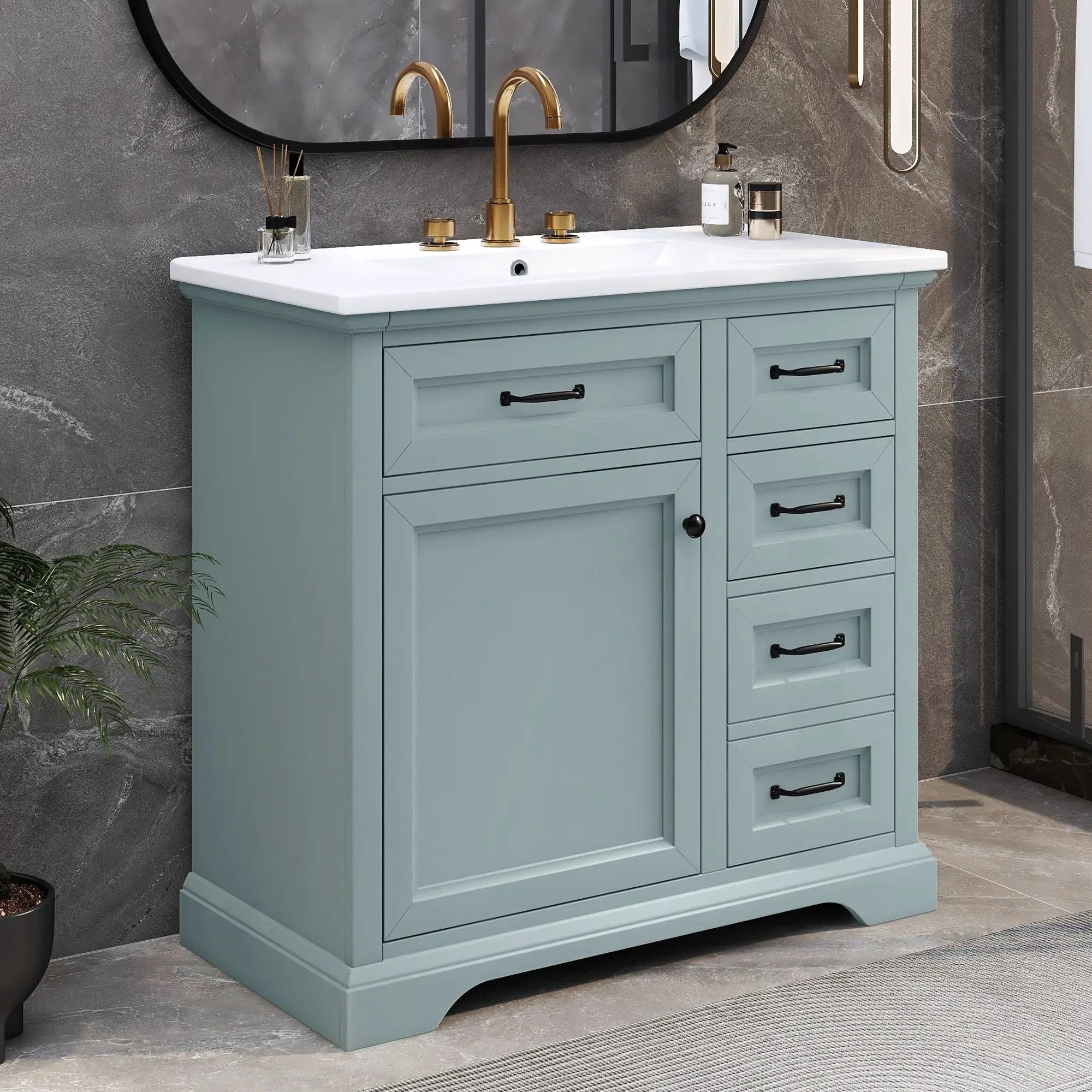 36" Bathroom Vanity With Sink, 2 Tip Out Drawers, Soft Close Hinges by HouseOfZazla