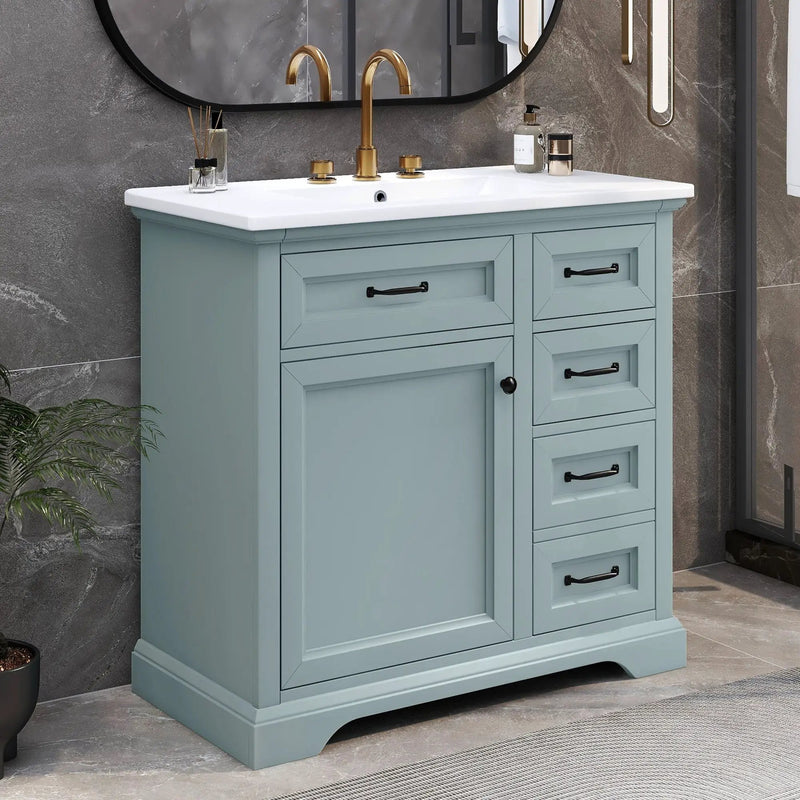 36" Bathroom Vanity With Sink, 2 Tip Out Drawers, Soft Close Hinges by HouseOfZazla