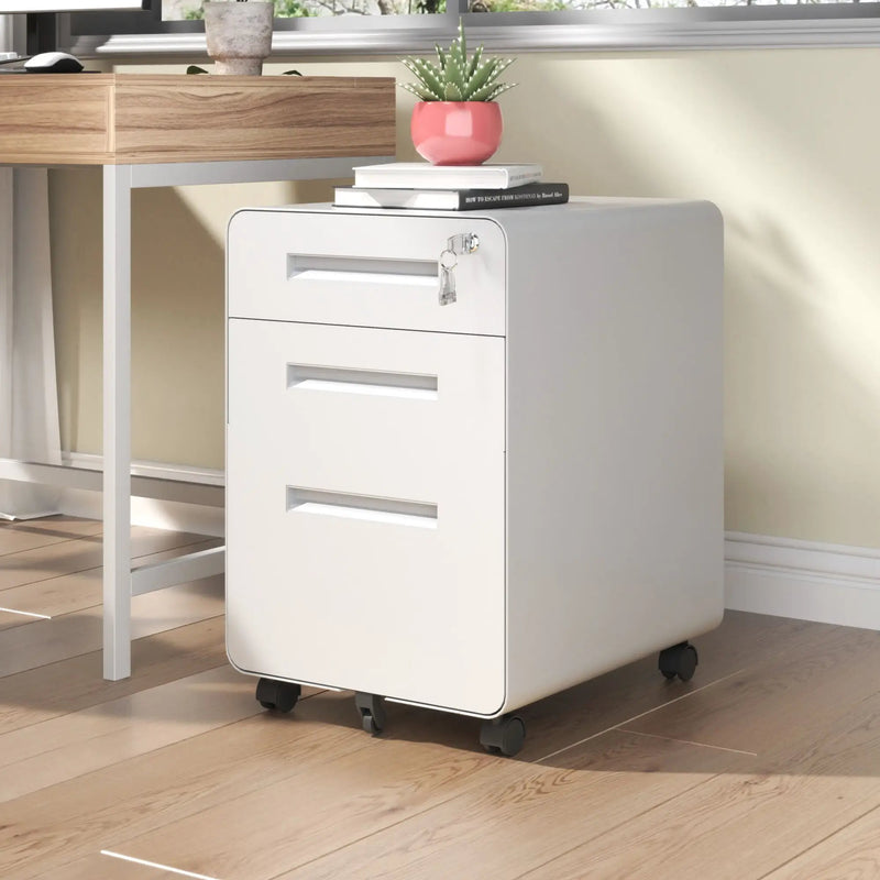 3-Drawer Mobile File Cabinet With Lock, On Casters, Holds A4/Letter Files by Unique Piece Furniture