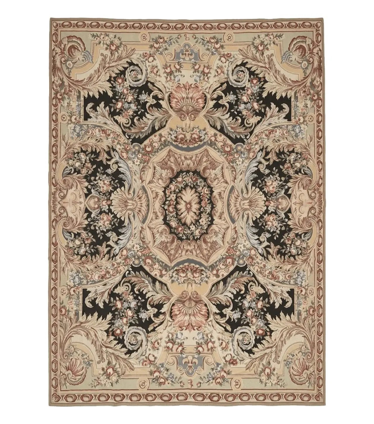 Wonderful Needlepoint Rug 10x14, Large Aubusson Carpet, Floral, Elegant, European Design by Jewel Rugs