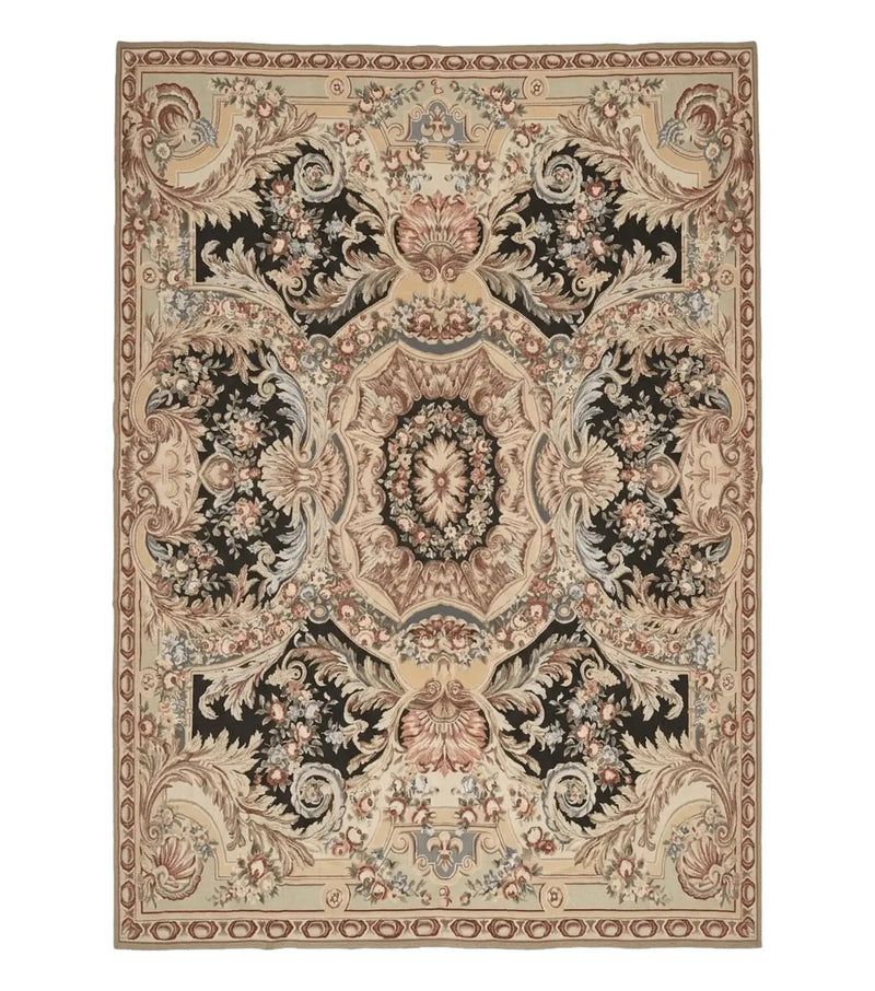 Wonderful Needlepoint Rug 10x14, Large Aubusson Carpet, Floral, Elegant, European Design by Jewel Rugs