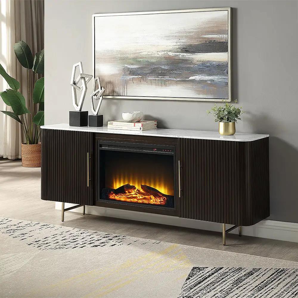 Clayten - Server With Marble Top & Fireplace - White & Espresso by Unique Piece Furniture