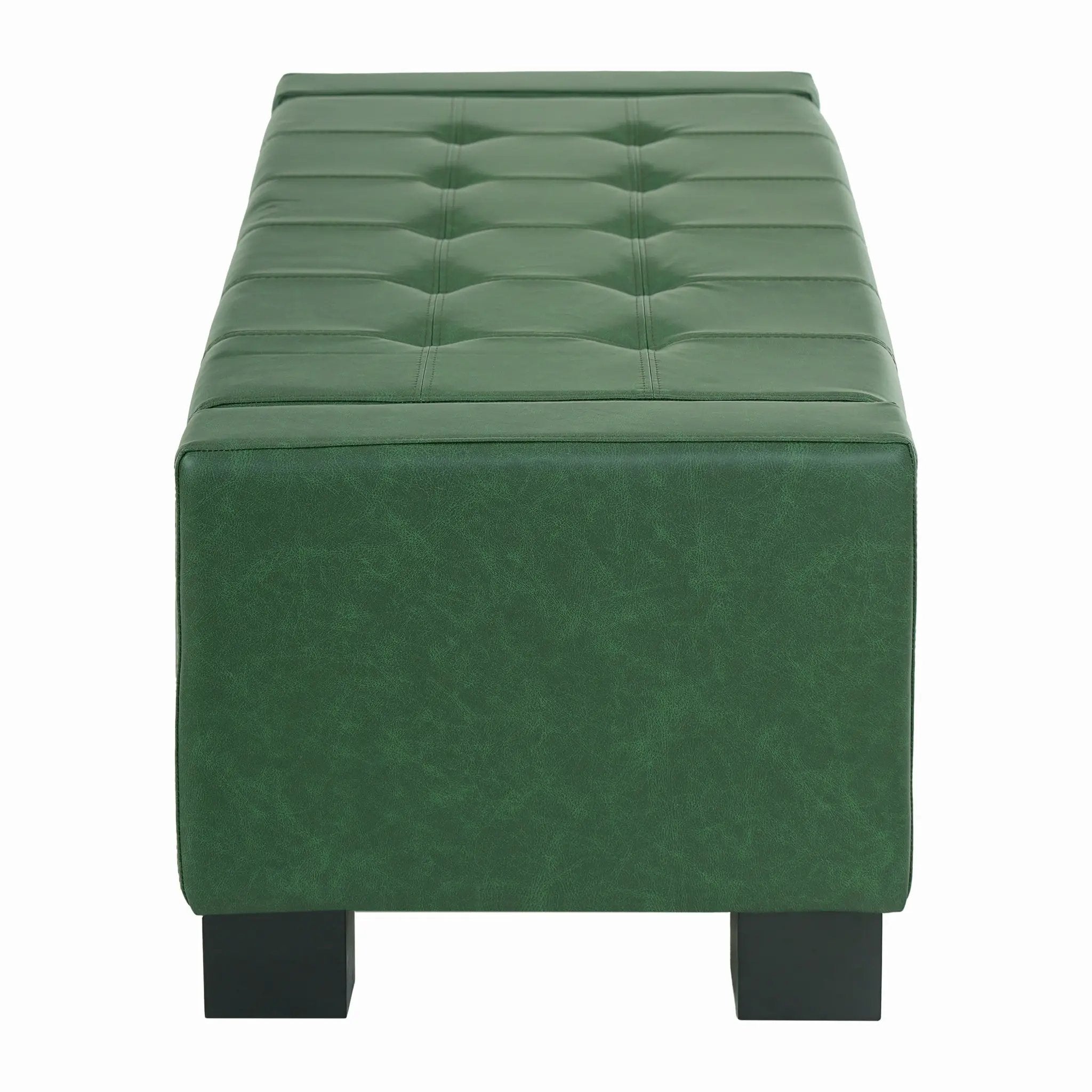 Green Storage Ottoman Bench, PU Upholstered Footrest with Solid Wood Legs by HouseOfZazla
