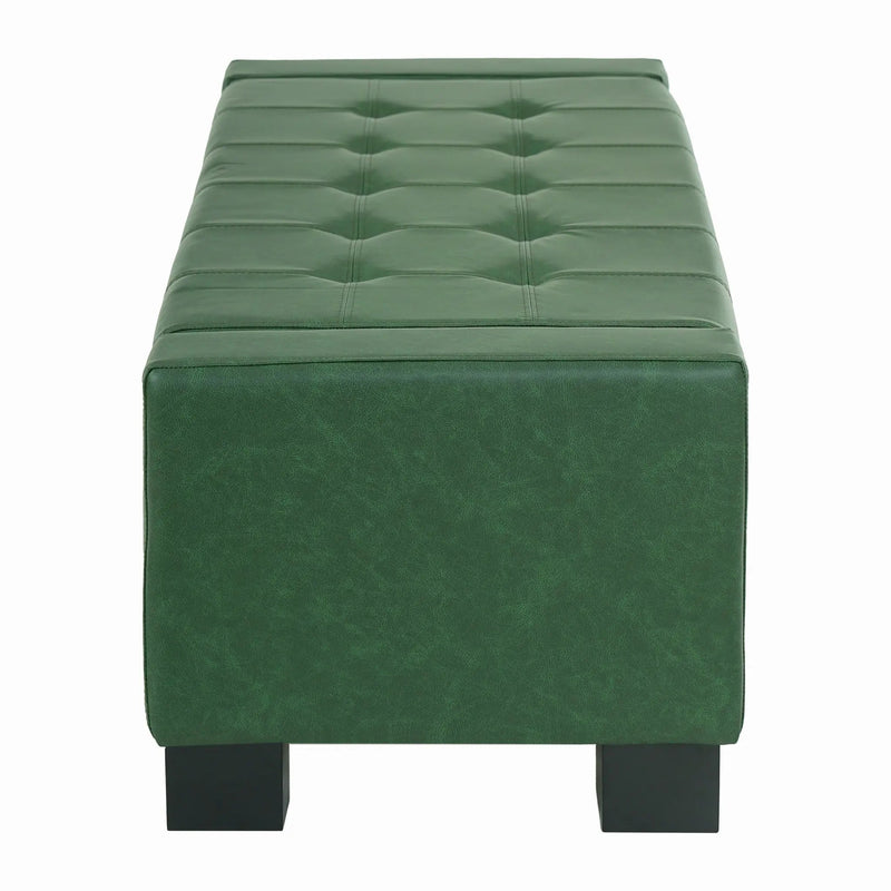 Green Storage Ottoman Bench, PU Upholstered Footrest with Solid Wood Legs by HouseOfZazla