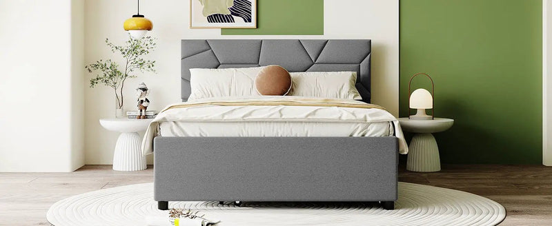 Upholstered Platform Bed With Brick Pattern Headboard And Twin Long Size Trundle by HouseOfZazla