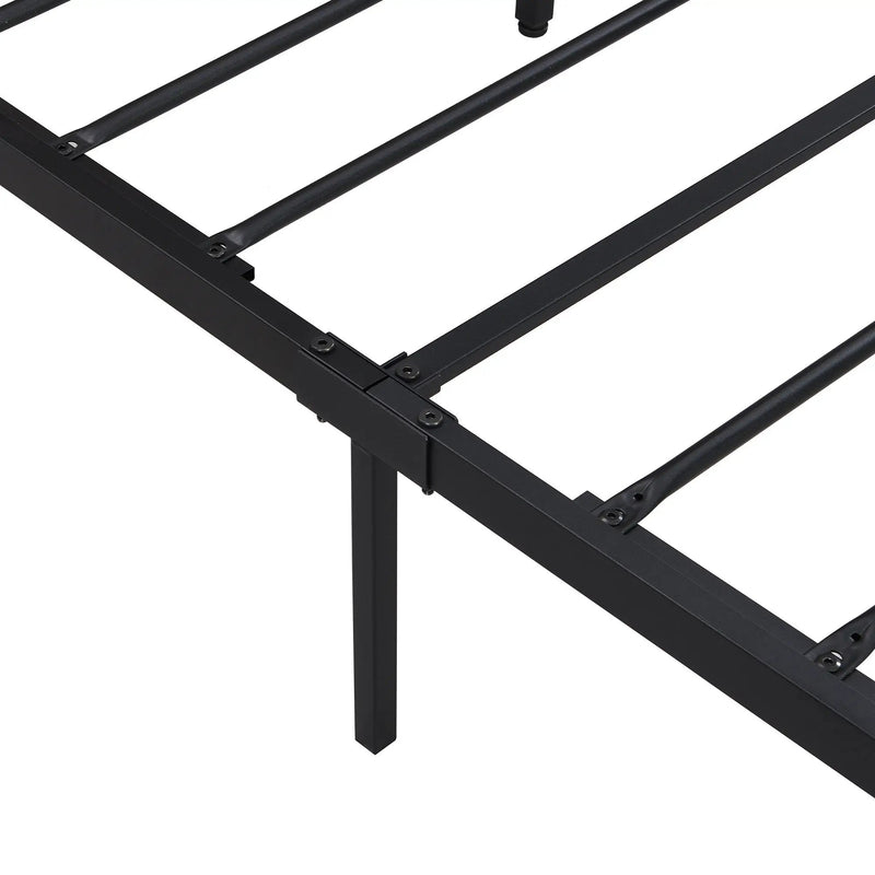 Metal Platform Bed Frame With Wooden Headboard And Footboard With USB Liner, No Box Spring Needed, Under Bed Storage by HouseOfZazla