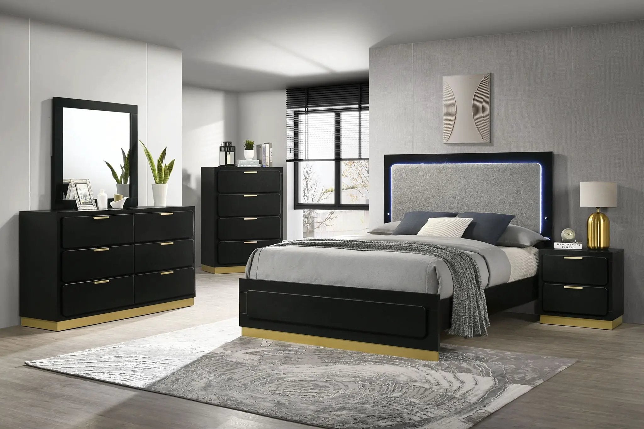Caraway Wood California King LED Panel Bed Black by Unique Piece Furniture