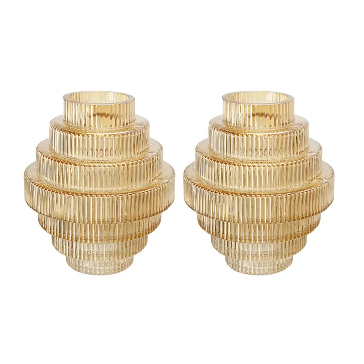 D5.9x6.7' Tiered Geometric Amber Luster Clear Vase, Set of 2 by HouseOfZazla