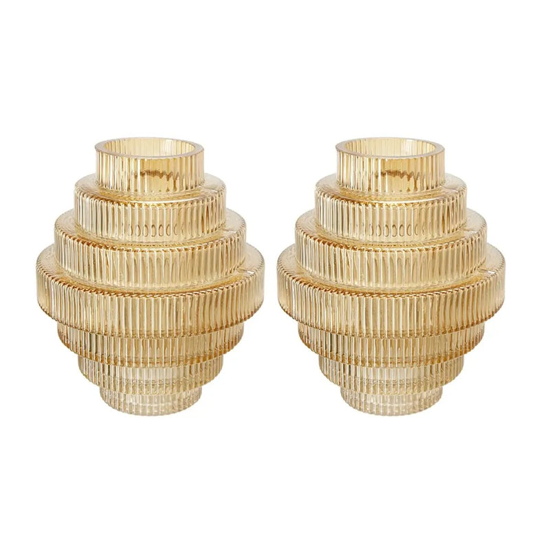 D5.9x6.7' Tiered Geometric Amber Luster Clear Vase, Set of 2 by HouseOfZazla