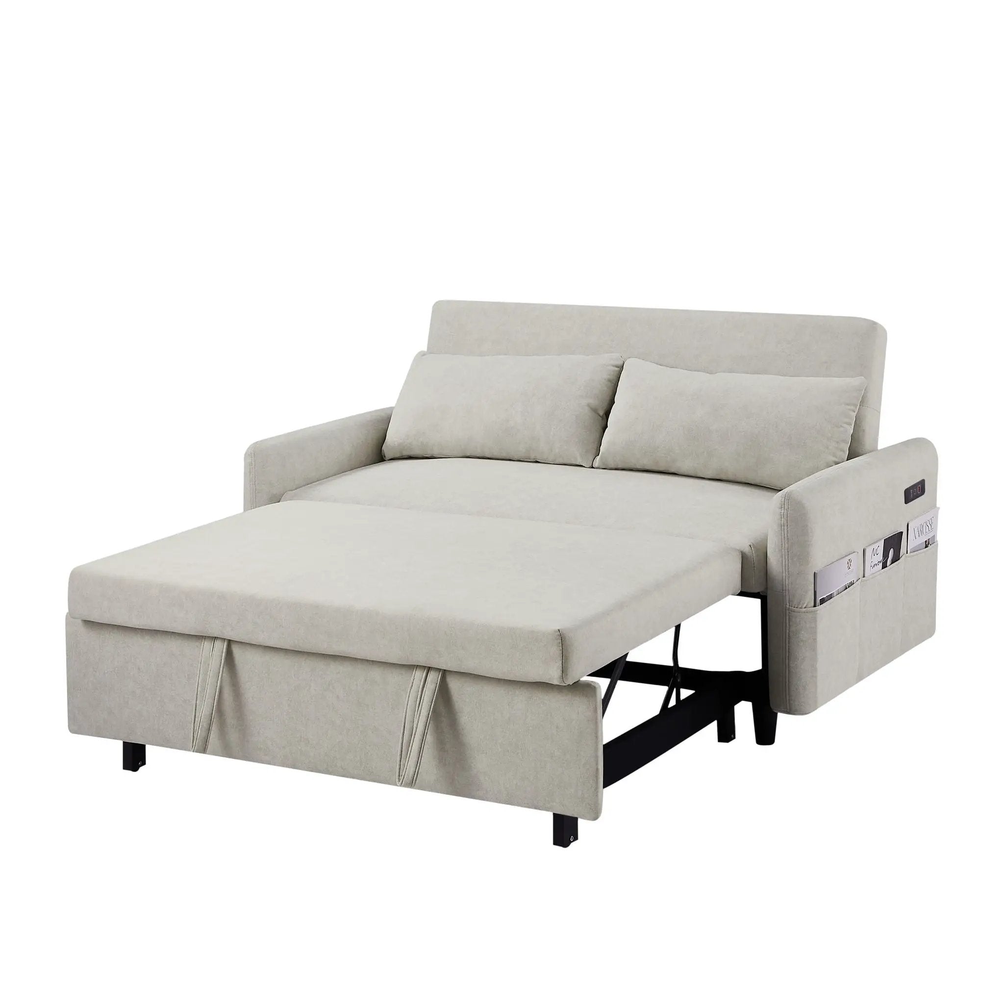 Pull Out Sleep Sofa Bed Loveseats Sofa Couch With Adjsutable Backrest, Storage Pockets, 2 Soft Pillows, USB Ports For Living Room, Bedroom, Apartment, Office by HouseOfZazla