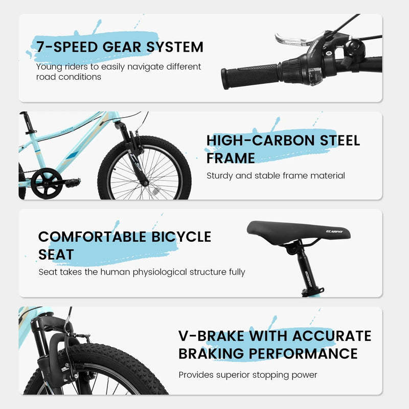 S20101 20" Kids' Bike, Boys Girls Mountain Bike Ages 8-12, 7 Speed Teenager Children Kids' Bicycles, Front Suspension Disc Brake Rear V-Brake, High Steel Frame by HouseOfZazla
