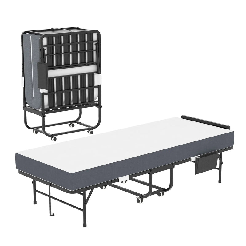 Twin Folding Bed With Adjustable Headboard & Memory Foam Mattress, Portable Coton Wheels For Tall People, Space-Saving Guest Bed - Black by Unique Piece Furniture