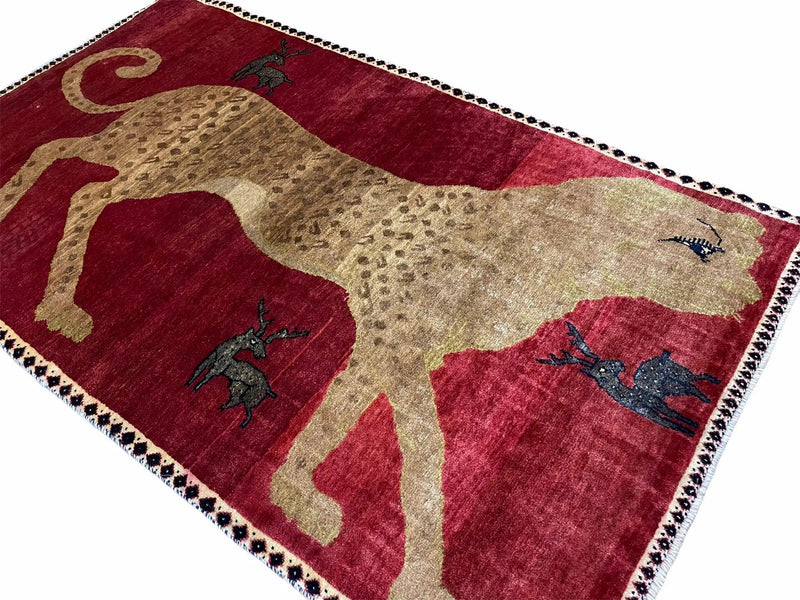 3.5 X 6 Handmade New Vintage Quality Wool Rug Leopard Red Tribal Hand-Knotted by Jewel Rugs