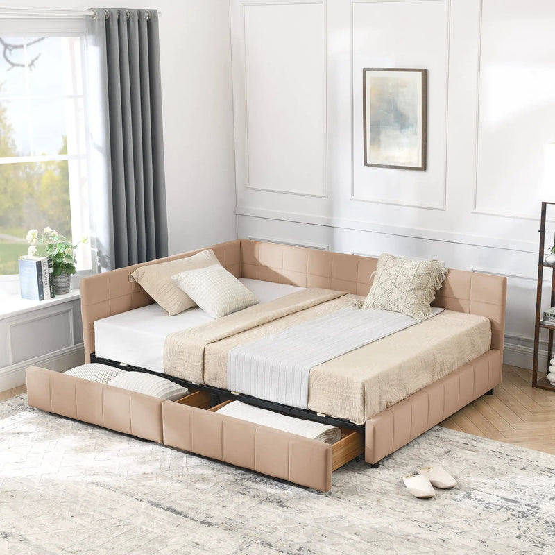 Mid-Century Storage Upholstered Tufted Bed Frame With Backrest And Armrests by HouseOfZazla