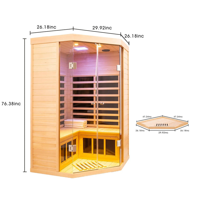 Deluxe Hemlock Far Infrared Corner Sauna Room with Glass Front for Two Persons by HouseOfZazla