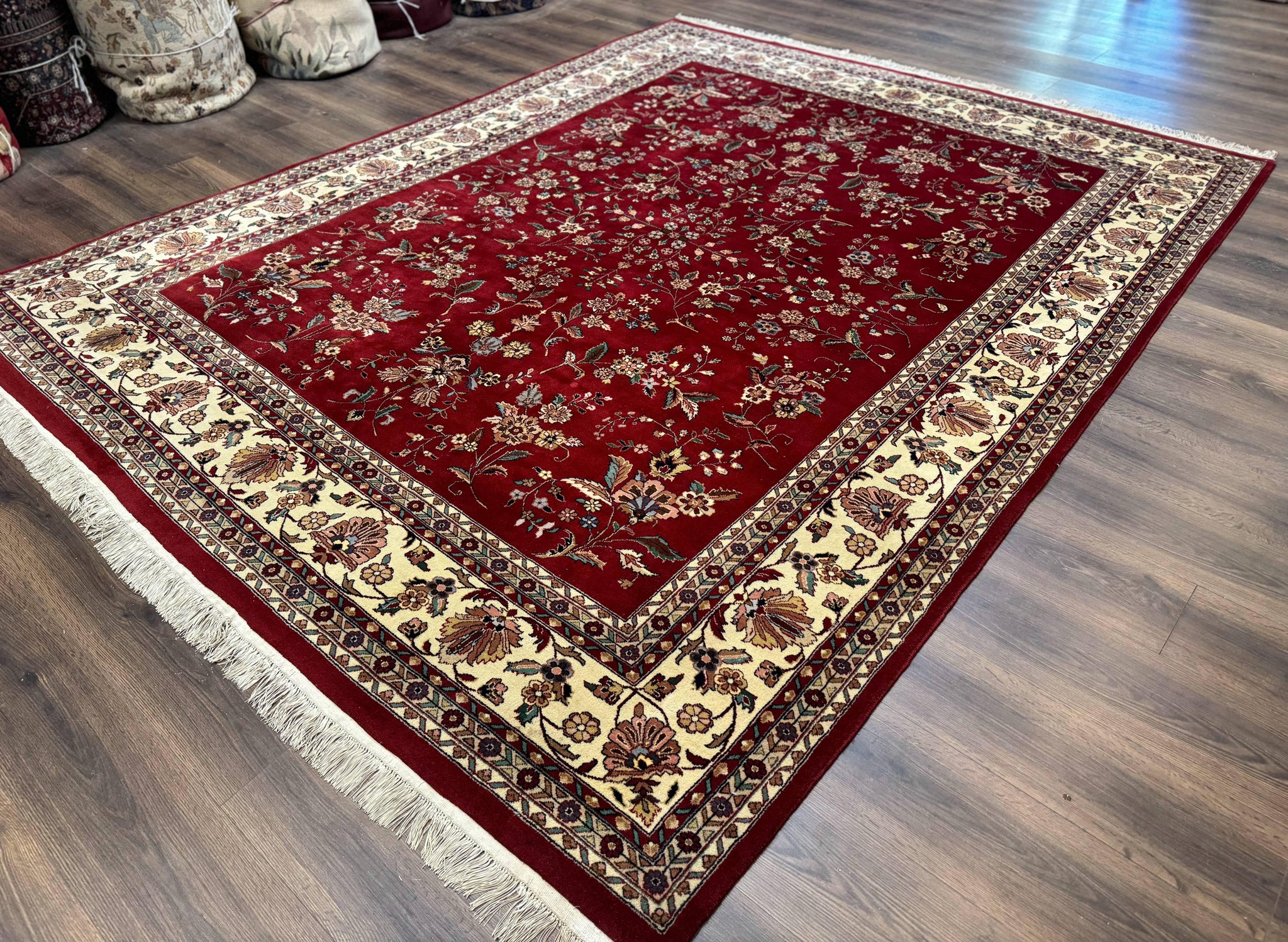 Indo Persian Rug 8x10, Red and Cream, Floral, Pande Cameron by Jewel Rugs