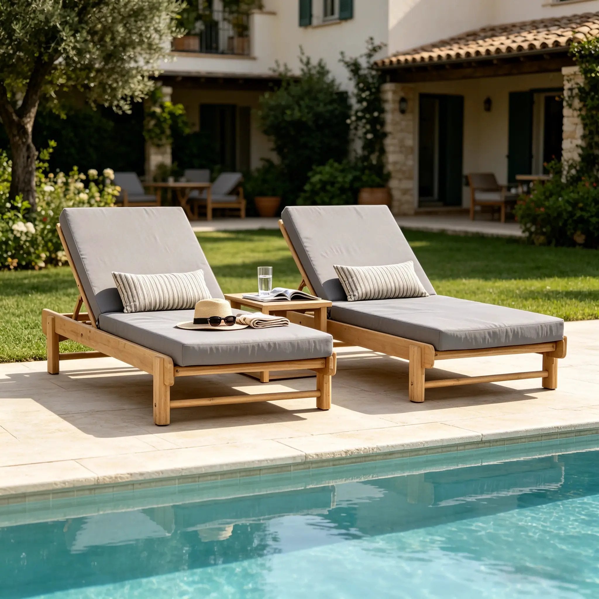 Light Teak Acacia Wood Chaise Lounge Set by HouseOfZazla