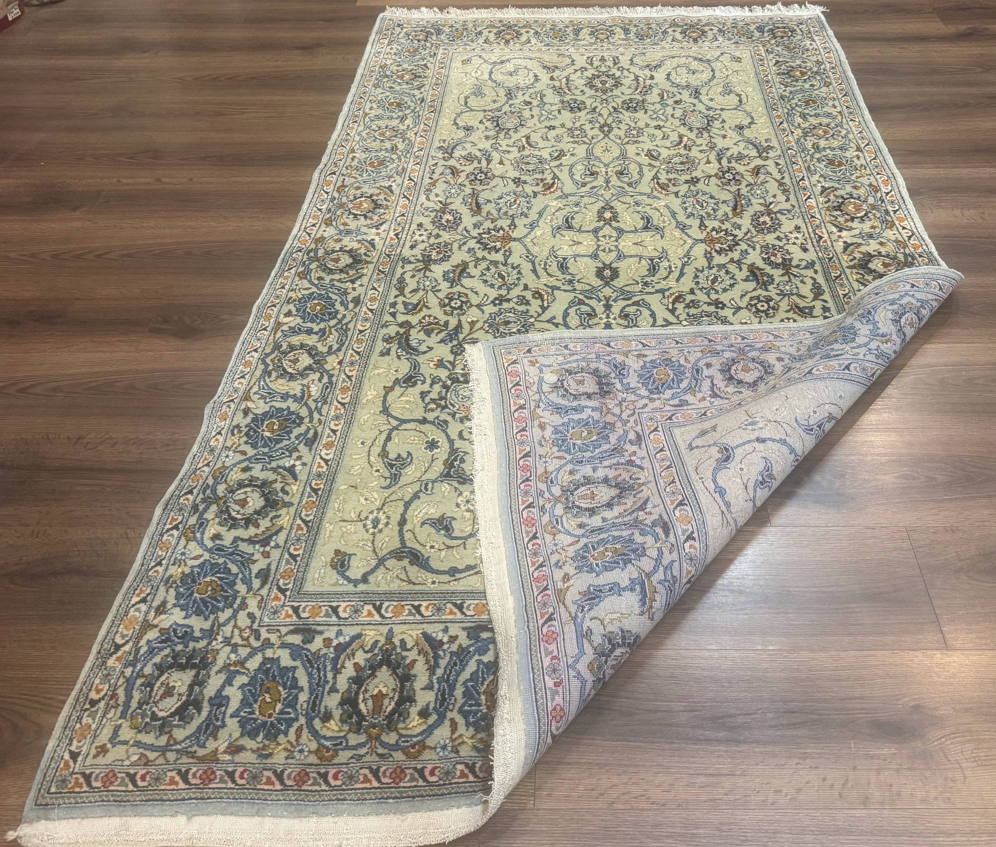 Persian Kashan Rug, Unique Colors, 225 KPSI, Light Green and Light Blue by Jewel Rugs