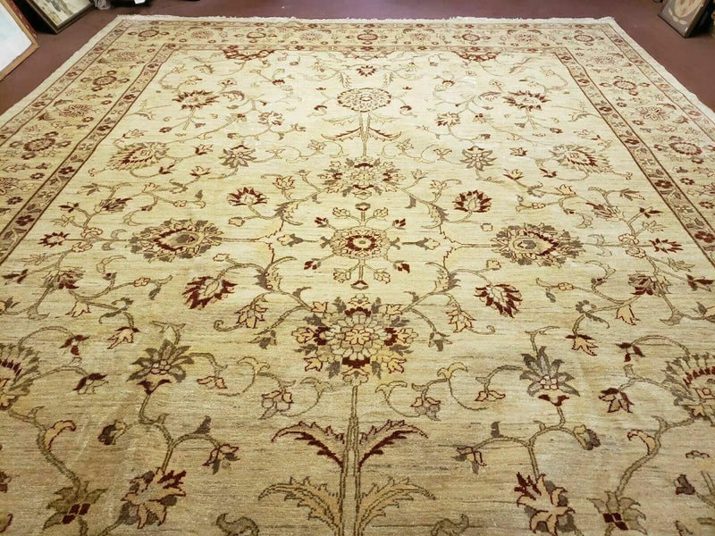 Oushak Rug 10x14 Neutral Colors Handmade Peshawar Wool Carpet Oatmeal Beige by Jewel Rugs
