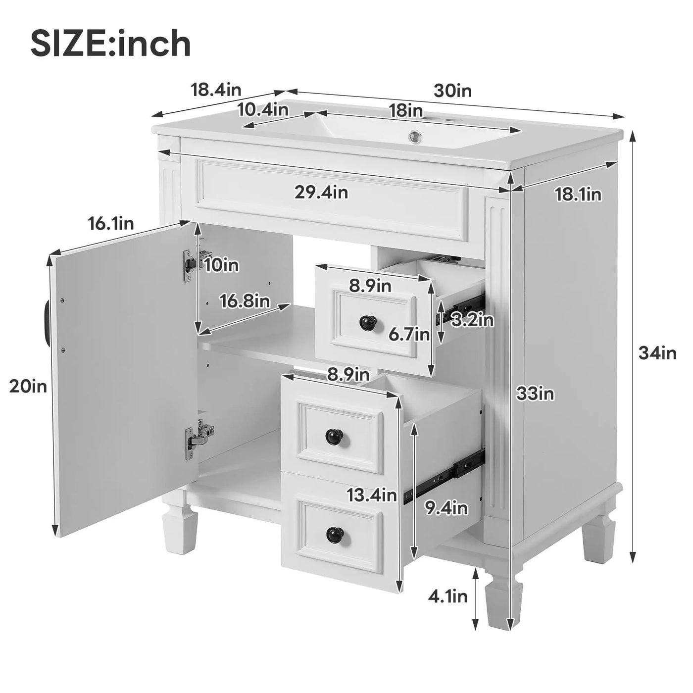 Bathroom Vanity With Sink, Cabinet With 2 Drawers And Adjustable Shelf by Unique Piece Furniture