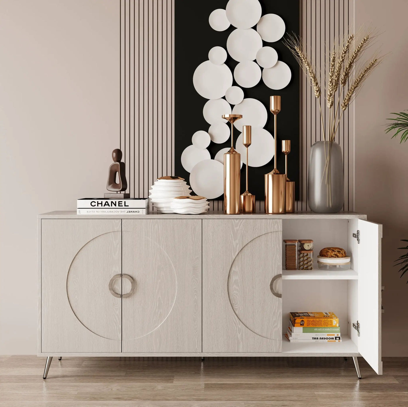 Modern Lacquered 4 Door Wooden Cabinet Sideboard Buffet Server Cabinet Storage Cabinet, For Living Room, Entryway, Hallway, Office, Kitchen And Dining Room by Unique Piece Furniture