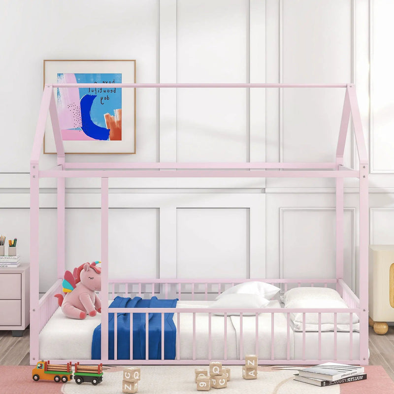 Metal Bed House Bed Frame With Fence by HouseOfZazla