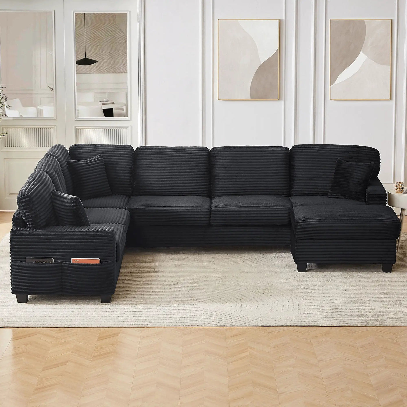 Upholstered U-Shaped Sectional Sofa With Movable Ottoman And Side Storage Pockets by Unique Piece Furniture