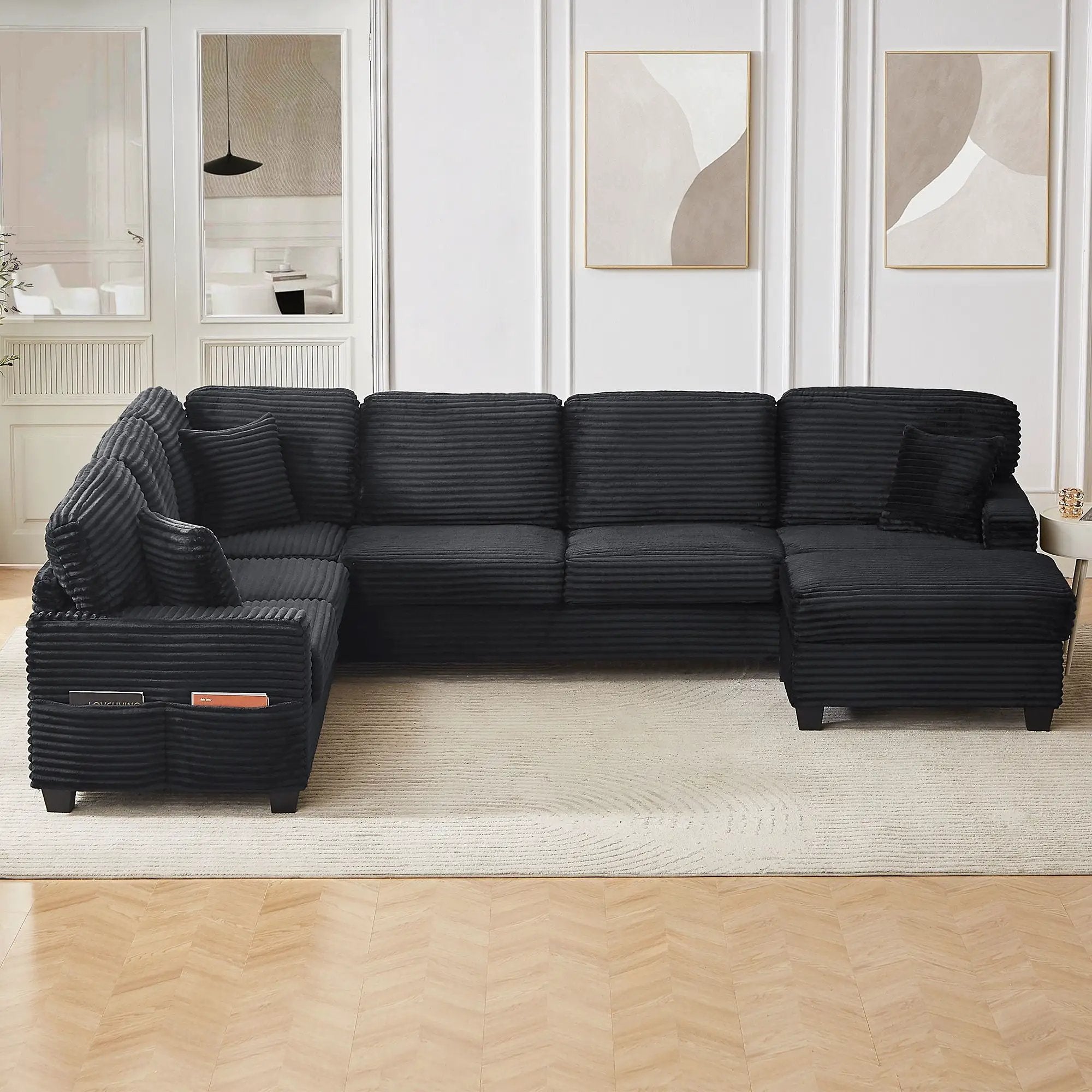 Upholstered U-Shaped Sectional Sofa With Movable Ottoman And Side Storage Pockets by Unique Piece Furniture